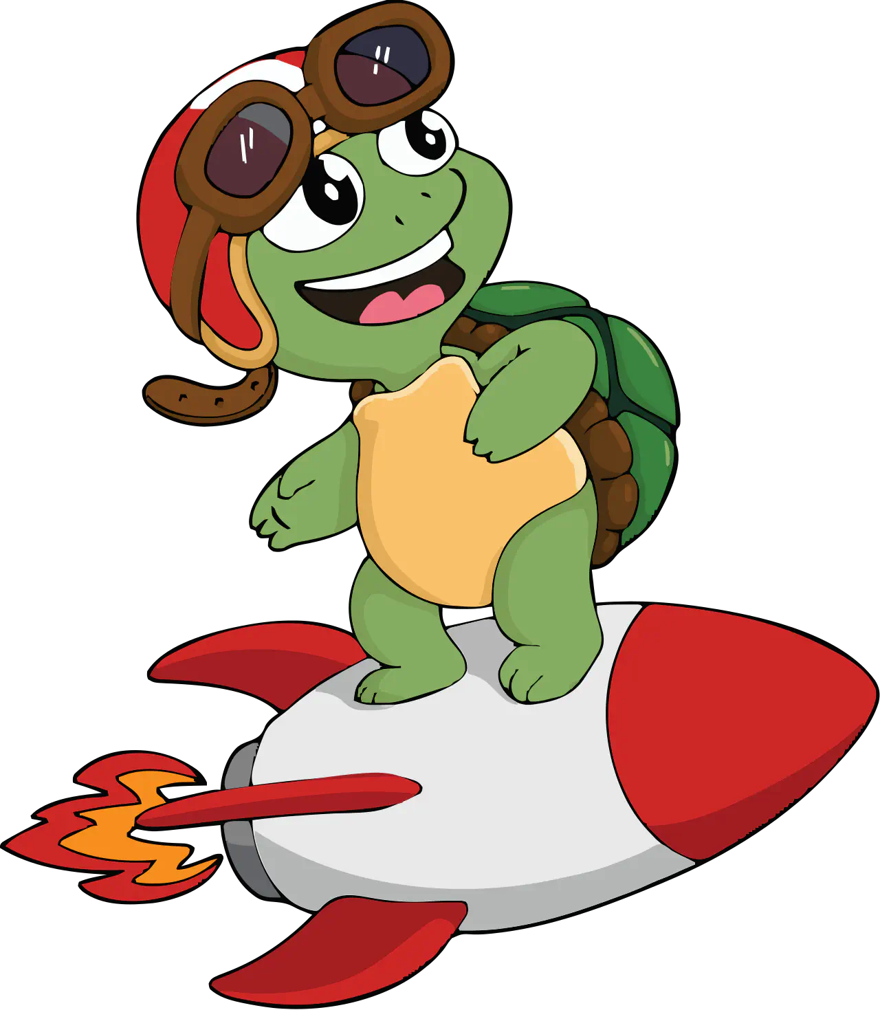 Node’s mascot, a turtle with an aviator hat and goggles, riding a rocket like a skateboard