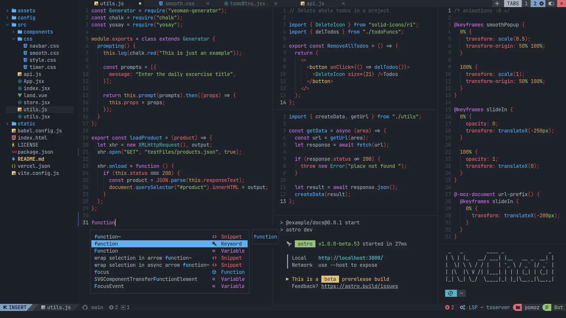 NVChad’s default UI, editing a Typescript file