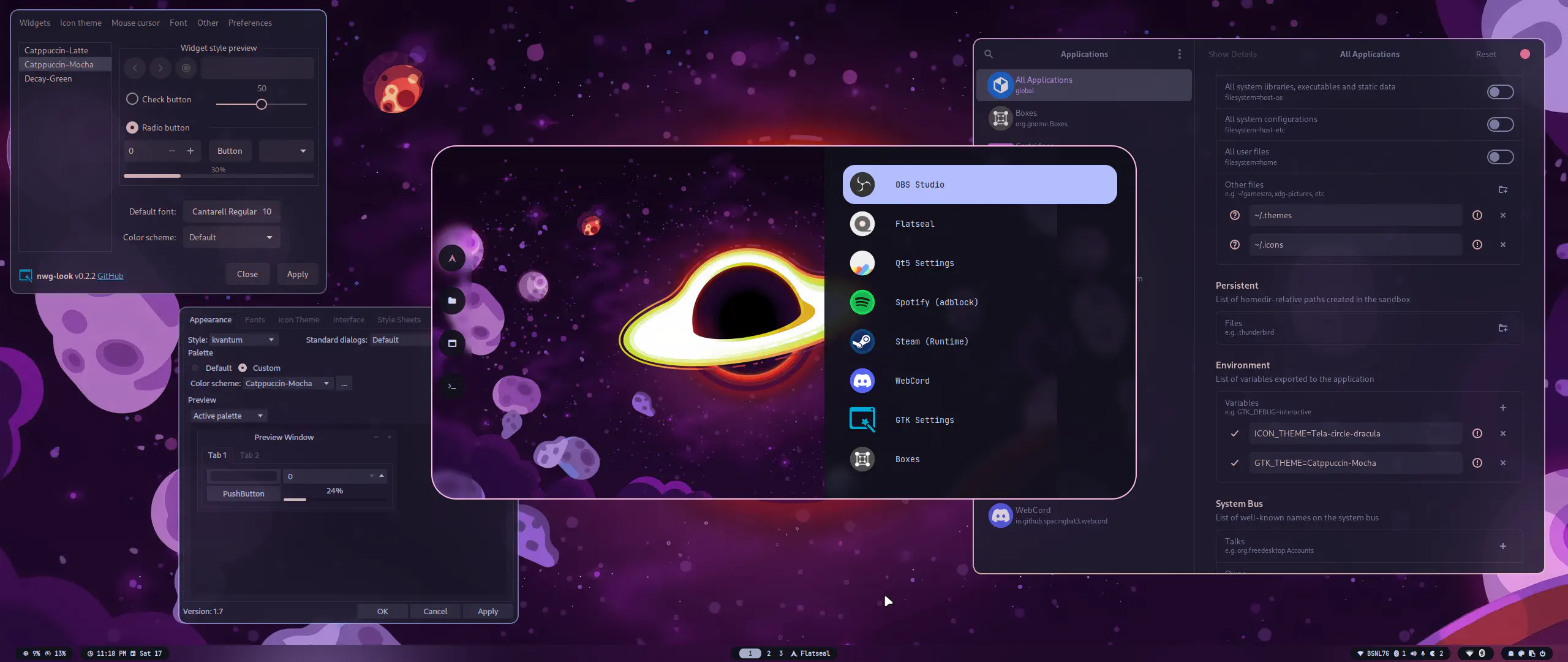 HyDE’s desktop with the Catppuccin Mocha color palette applied